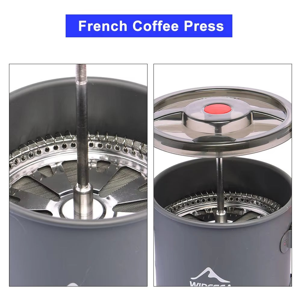 Camping Coffee Pot with French Press Outdoor Cup Mug Cookware for Hiking Trekking