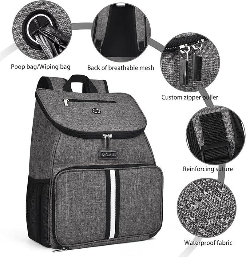 Baglherdog Travel Bag, Airline Approved Pet Supplies Backpack, Dog Travel Backpack Accessories Set with 2 Silicone Collapsible Bowls and 2 Food Baskets, Gray