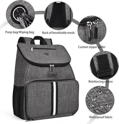 Baglherdog Travel Bag, Airline Approved Pet Supplies Backpack, Dog Travel Backpack Accessories Set with 2 Silicone Collapsible Bowls and 2 Food Baskets, Gray