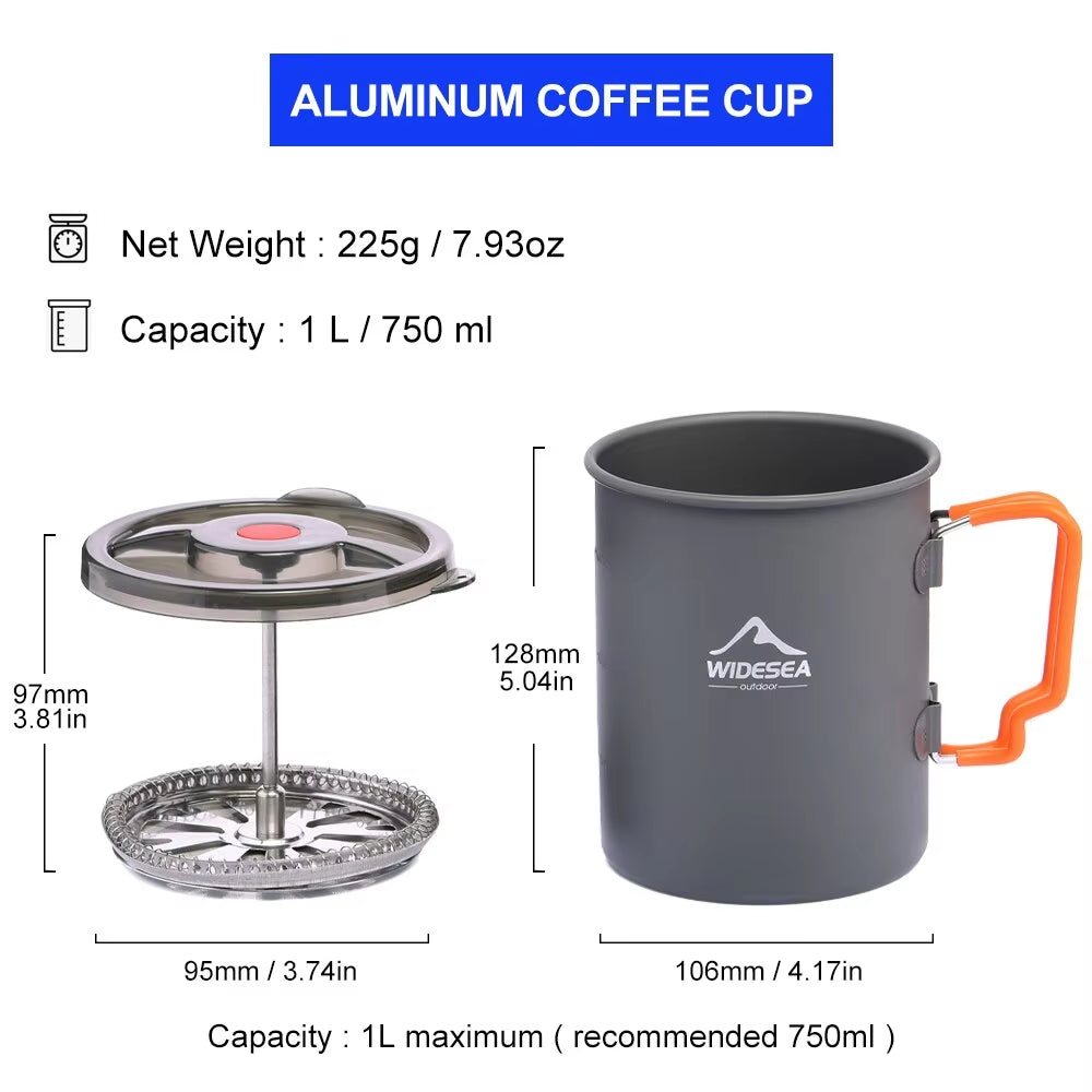 Camping Coffee Pot with French Press Outdoor Cup Mug Cookware for Hiking Trekking