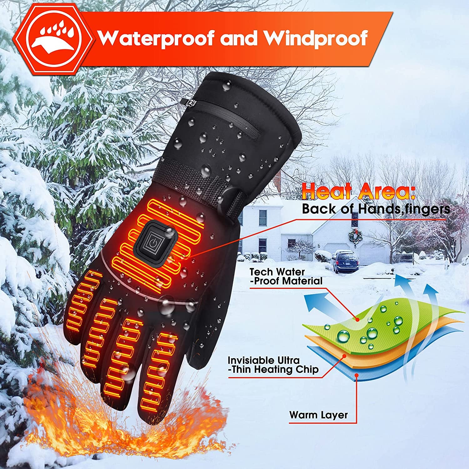 Electric Heated Gloves Rechargeable Battery Heated Thermal Gloves for Men Women,7.4V Touchscreen Waterproof Windproof Heated Gloves for Hiking Skiing,Outdoor Indoor Portable Battery Hand Warmer Gloves