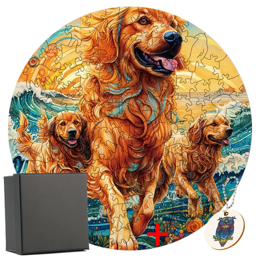 Golden Hair Dog Wooden Puzzle DIY Crafts Educational Gift Family Brain Trainer Hell Difficulty Jigsaw Puzzle Toy