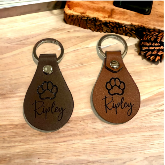 Paw Print Customized Leather Keychain