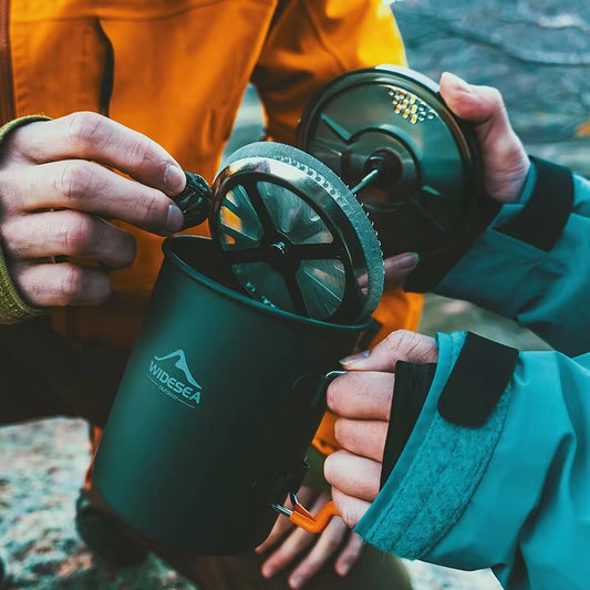 Camping Coffee Pot with French Press Outdoor Cup Mug Cookware for Hiking Trekking