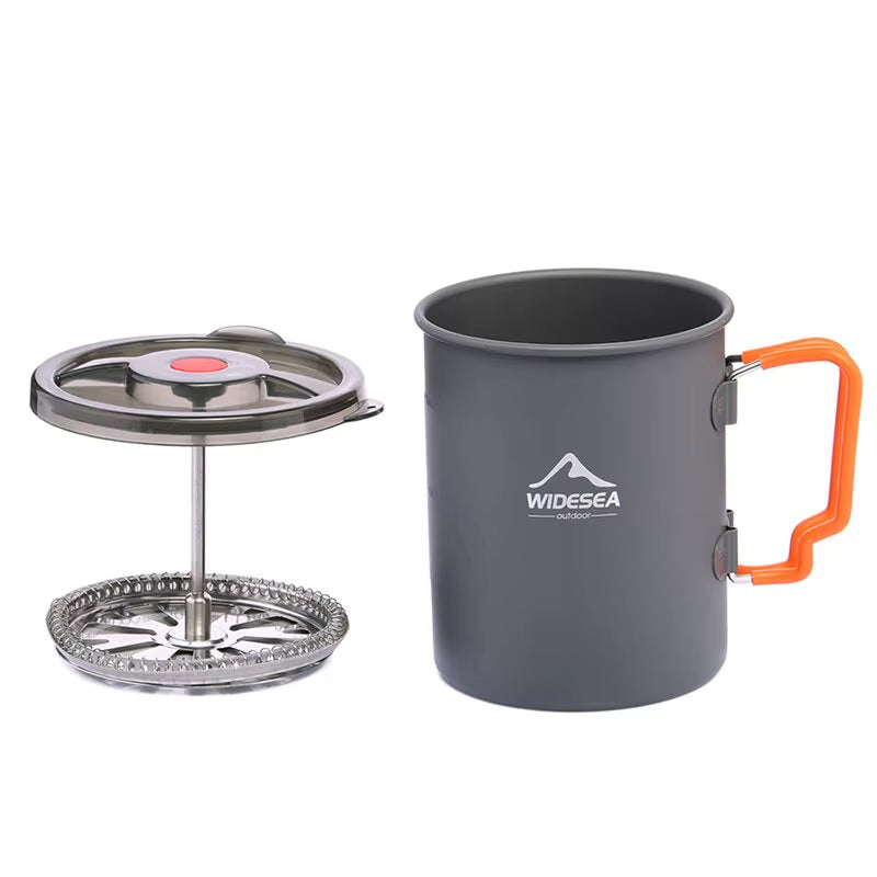 Camping Coffee Pot with French Press Outdoor Cup Mug Cookware for Hiking Trekking